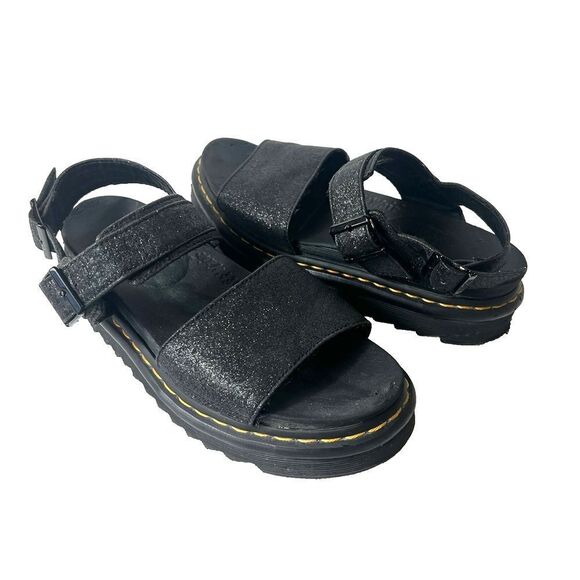 Dr. Martens Womens Voss GLTR Black Chunky Open Toe Buckle Sandals Size 9 Leather - Picture 1 of 12